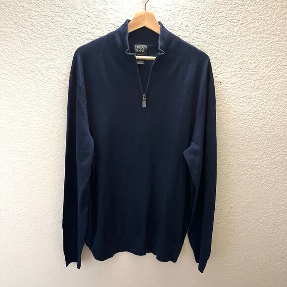Jos A Bank Traveler 100% Merino Wool Quarter Zip Sweater 2XLT Tall Navy Blue - Picture 2 of 6